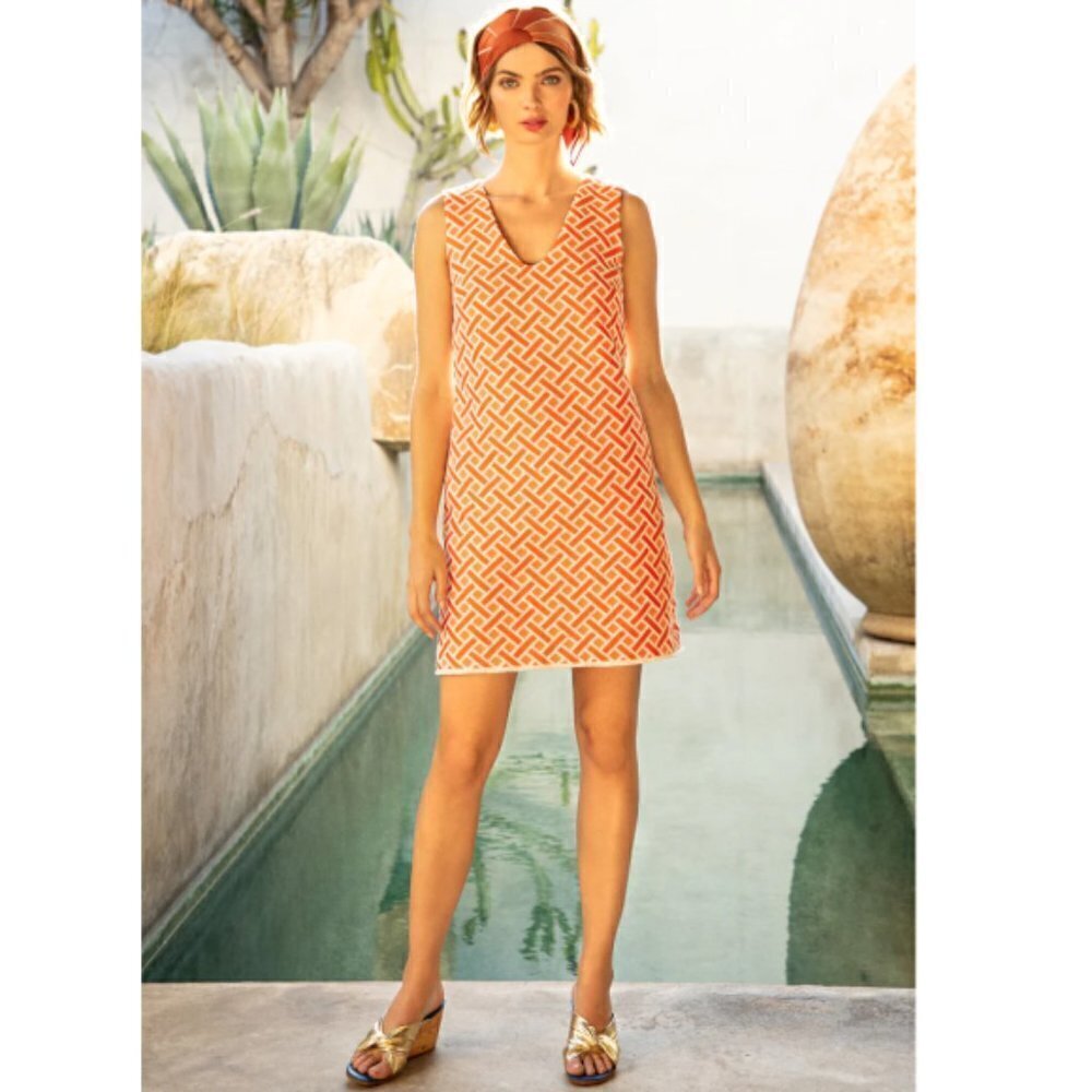 Trina Turk 'Mellah' Textured Tile Jacquard Shift Dress, Orange Grove